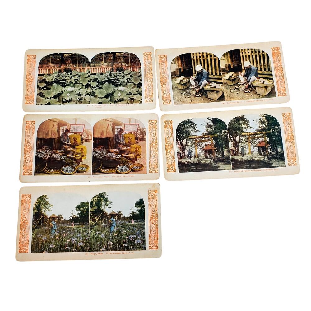 Antique World Series Japan Color Stereoview Lot of 5 Temple Shoe Maker Mending